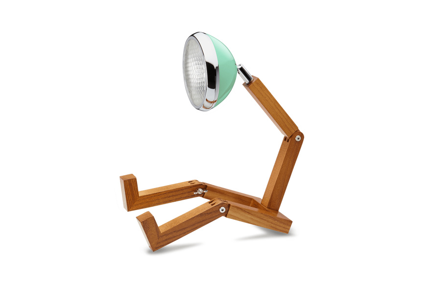 Lamp Handmade Wooden, LED light Mr. Wattson, 40cm | Tiffany Green