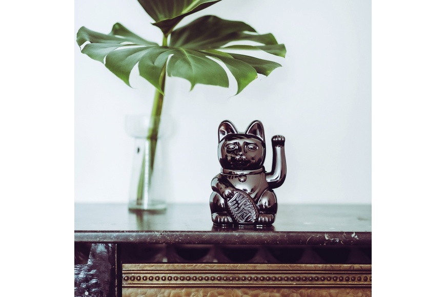 Τυχερή Γάτα Maneki Neko DONKEY σε Γυαλιστερό Μαύρο, 15 cm - 1