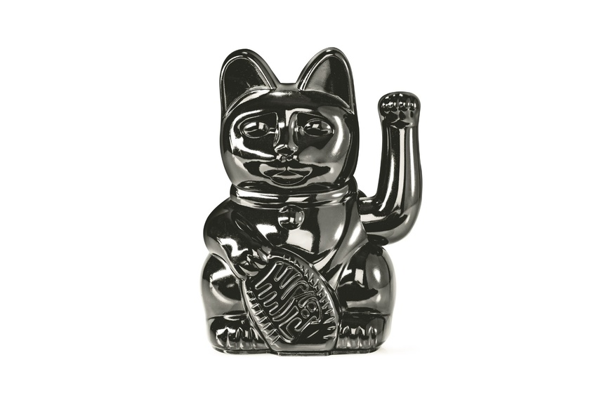 Τυχερή Γάτα Maneki Neko DONKEY σε Γυαλιστερό Μαύρο, 15 cm