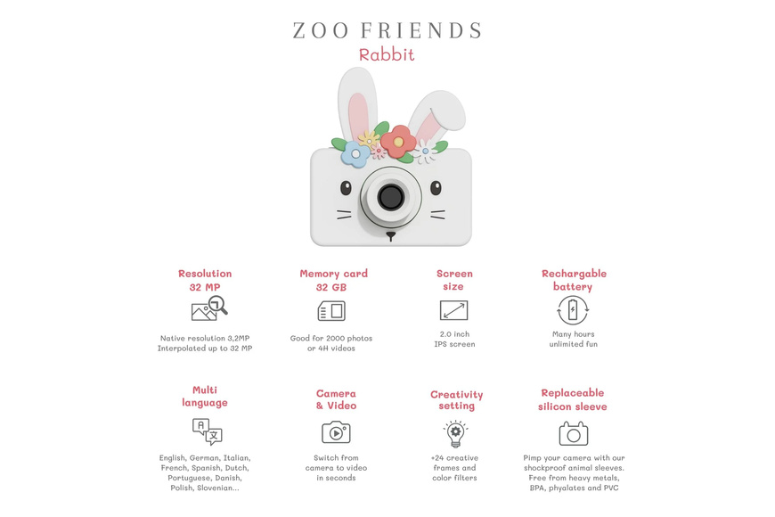 Zoo Friends Children's Digital Camera – Rabbit Flower - 8 Zoo Friends Children's Digital Camera – Rabbit Flower - 8
