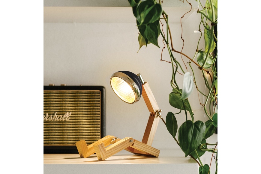 Handmade Wooden LED 5V USB Lamp Mini Mr. Wattson 16.4 x 9 x 11 ~ 25.5cm | Fashion Black - 1