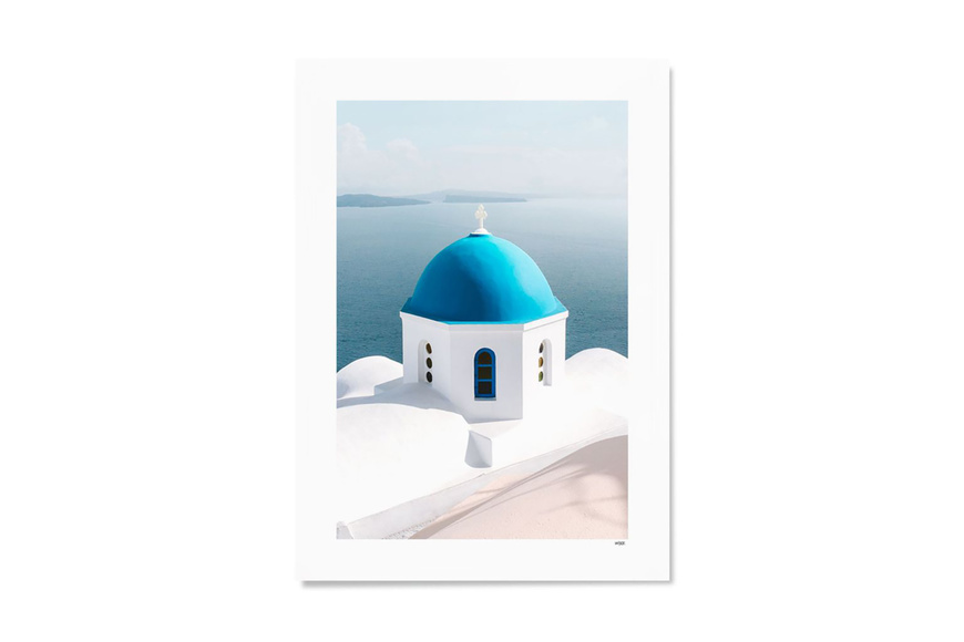 Santorini - Blue Chapel Print - A3 (30 x 40cm)