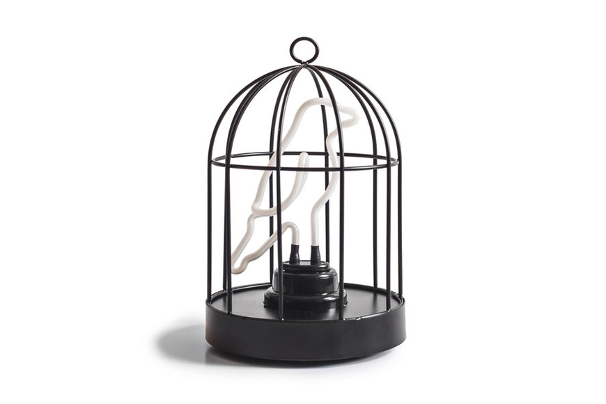 Neon Light Bird in a Cage