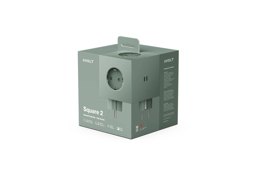 Square 2 Socket extender with 30W Dual USBC, Oak Green - 2 Square 2 Socket extender with 30W Dual USBC, Oak Green - 2