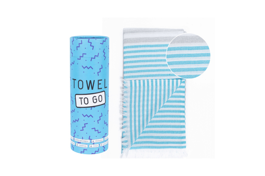 Πετσέτα Towel To Go σε συσκευασία Δώρου  1.80 x 1.00 m Bali - Τιρκουάζ / Γκρι