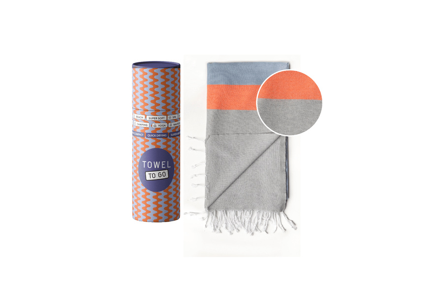 Πετσέτα Towel To Go σε συσκευασία Δώρου  1.80 x 1.00 m Neon - Μπλε / Γκρι