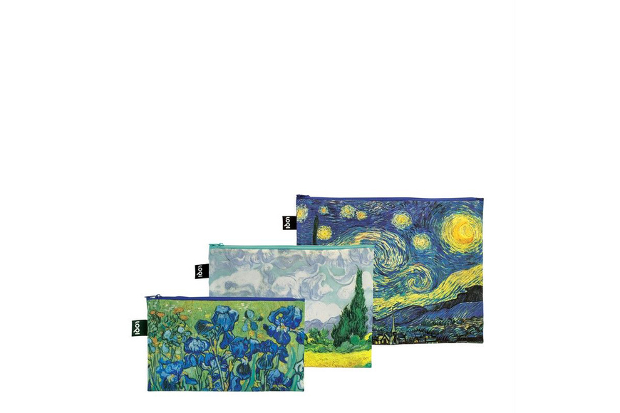 LOQI Set Zip Pockets Recycled | VINCENT VAN GOGH - Irises, A Wheatfield With Cypresses, The Starry Night